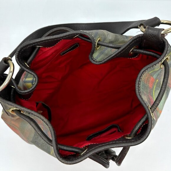 Y2K Dooney & Bourke Plaid Drawstring Shoulder Satchel Bag – Preppy Madras Print - Picture 12 of 16